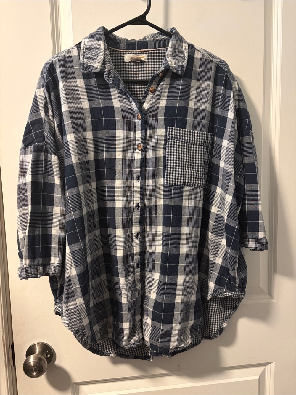 Anthropologie Navy and White Plaid Button-Down Shirt